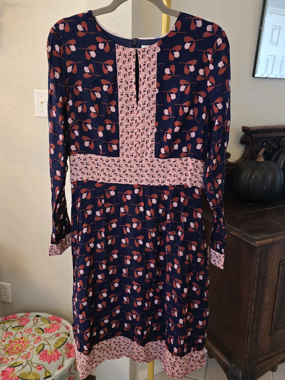 Boden Navy Dress with Pink Floral Paneling